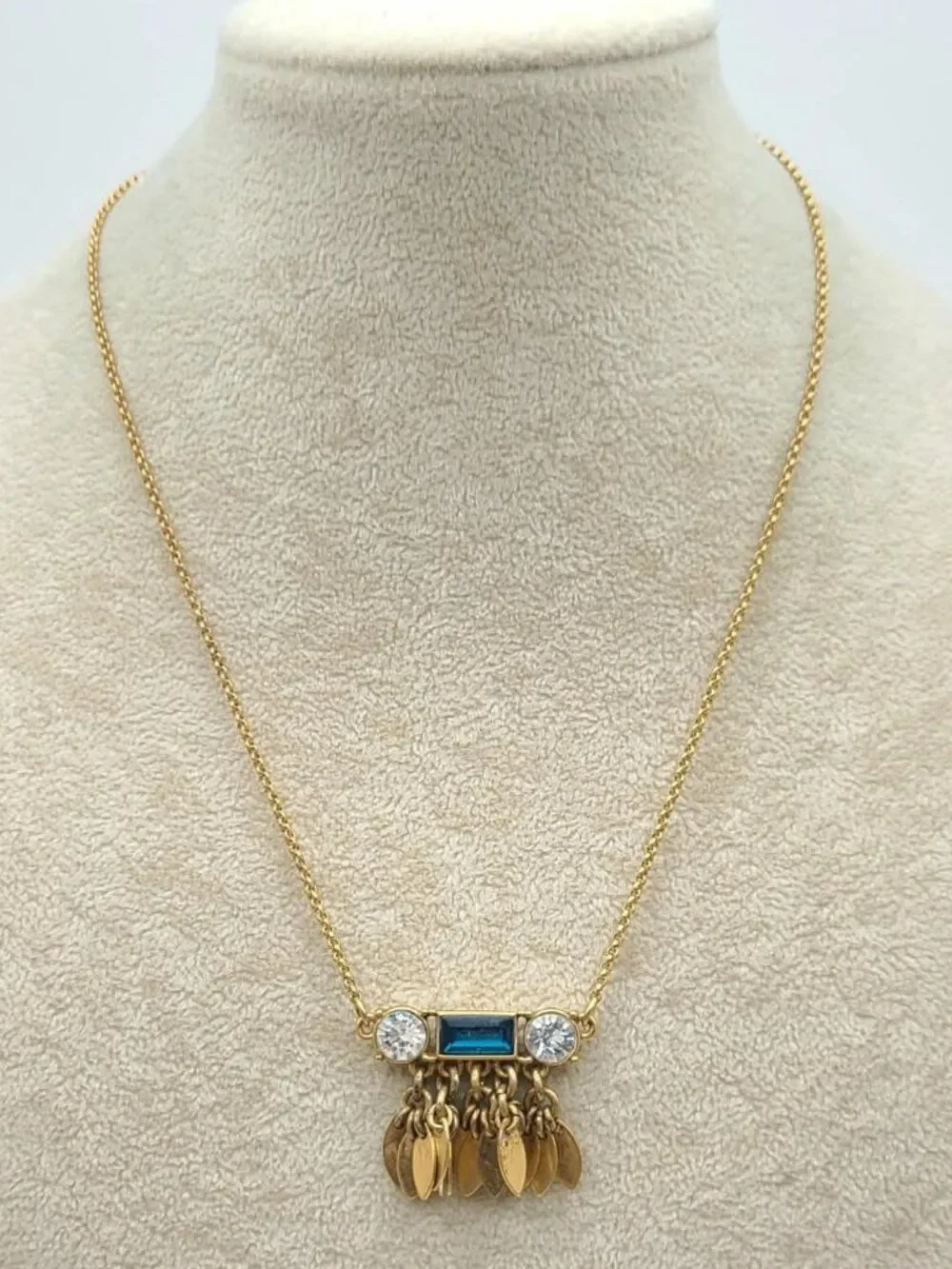 J Crew Delicate Gold Tone Green Clear Crystal Necklace